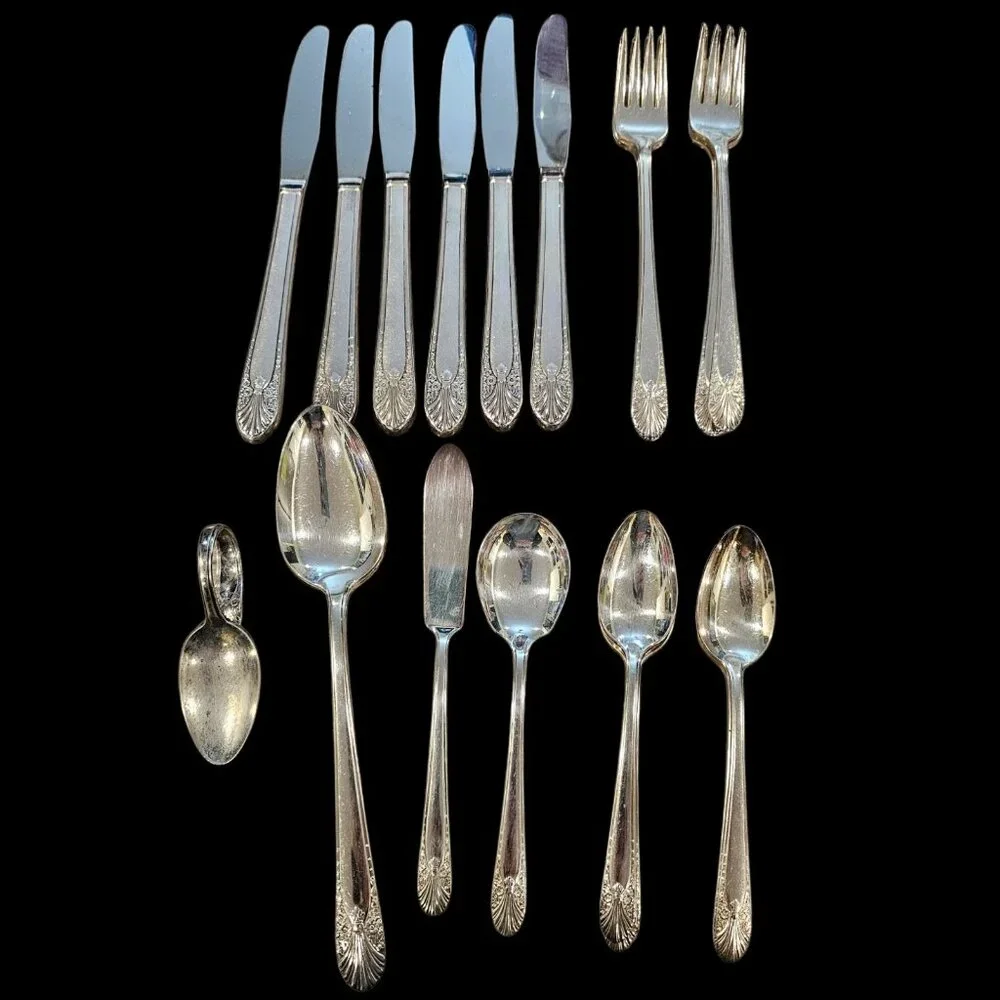 VTG Crown Radiance Silver Plate Flatware  Set 6 Settings Art‎ Deco 23 Pieces